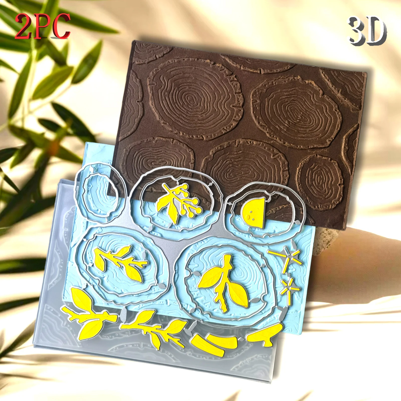 Natürliche Textur: Design von Baumringen „3D-geprägtes Ordner- und Stanzset – DIY-Scrapbook-Bastelzubehör, weiße Kunststofftemperatur