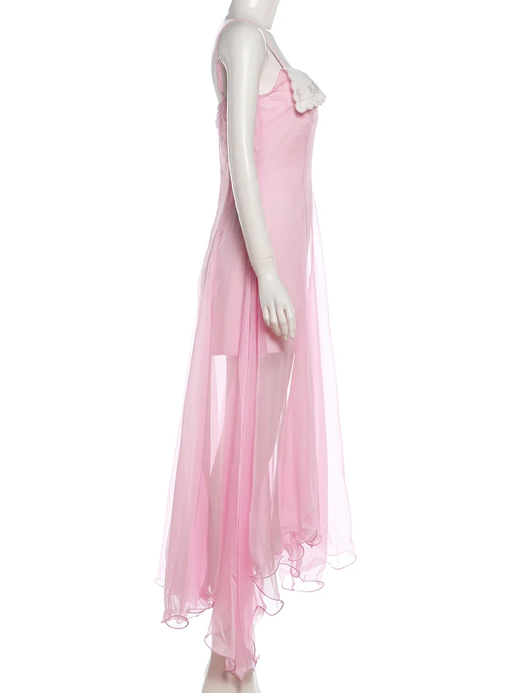 Nibber Irregular Hem Patchwork Maxi Dress Women Low-Neck Ruffles Sleeveless Skinny Summer Elegant Chic Birthday Party Vestidos