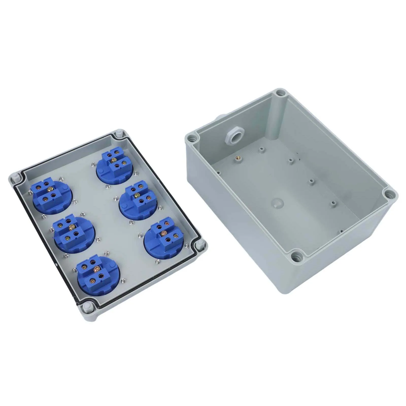 

Wall Mounted Distribution Box with 6 Sockets Waterproof Rating IP44 for Construction Sites and Gardens Outdoors