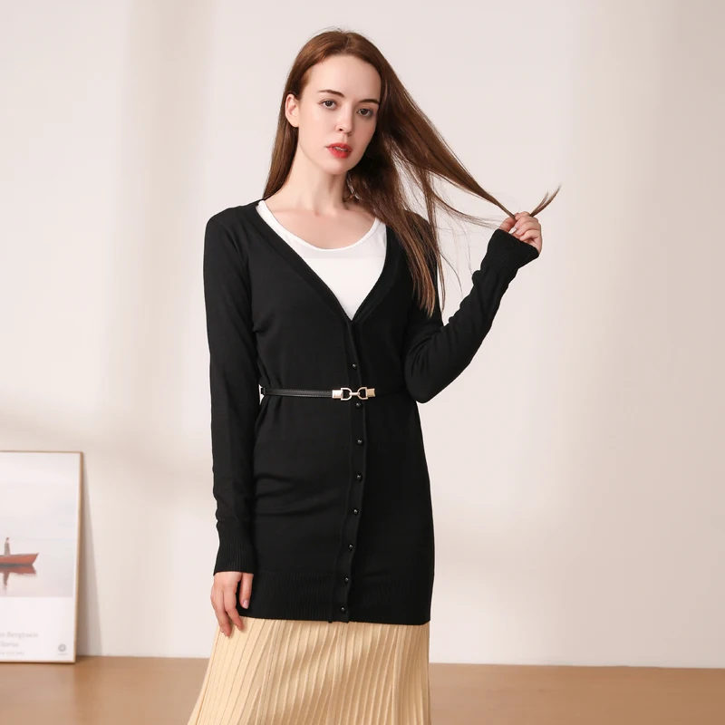 Knitted Ladies Sweaters Cardigan Female V-neck Women\'s Coat Spring 2025 Black Outerwear Jersey Clothing Korean Fashion Style