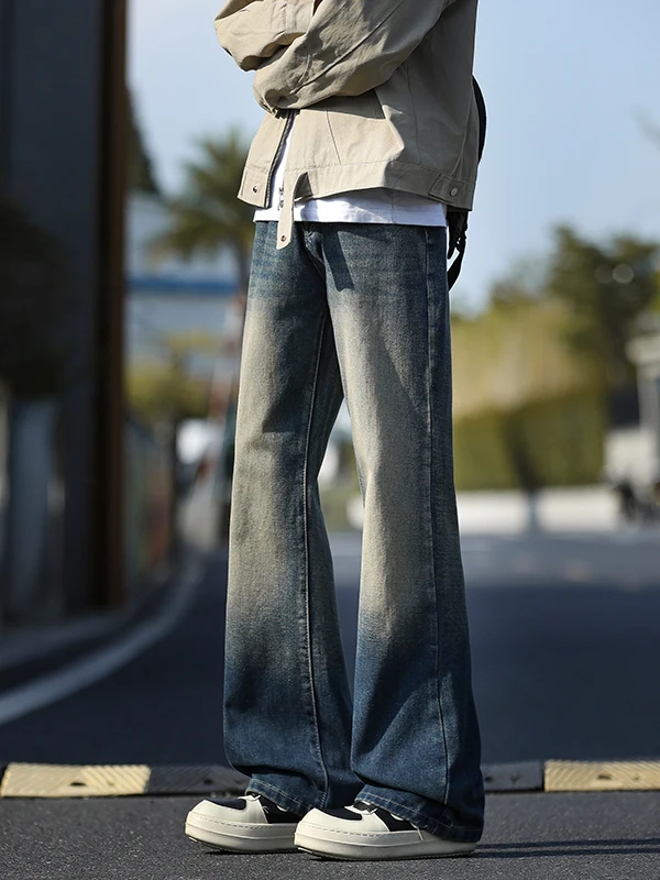 

Cleanfit Vintage Blue Bell Bot Men's Jeans Spring Trendy Slim Fit Long Straight Casual Pants Zipper mid Waist ket