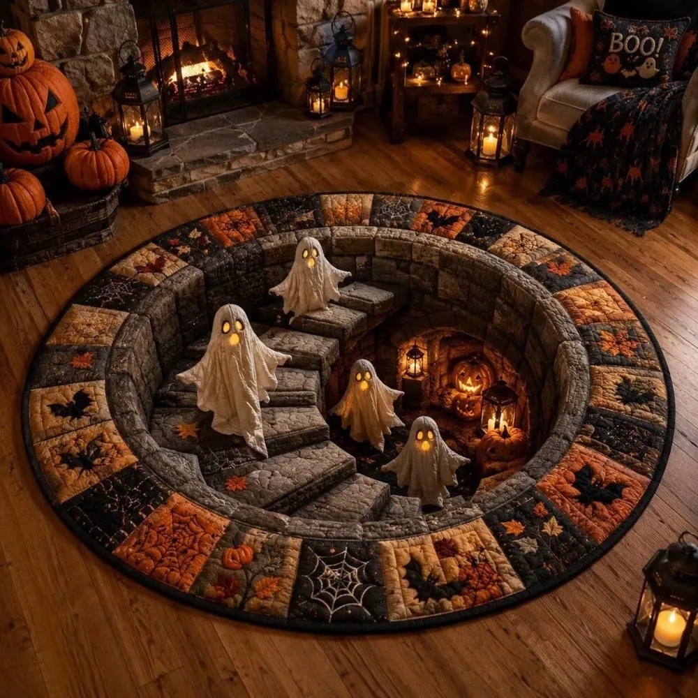 Crystal Velvet Optical Illusion Doormat Round Shape 3D Visual Effect Halloween Area Rug Anti-Slip Backing Round Floor Mat