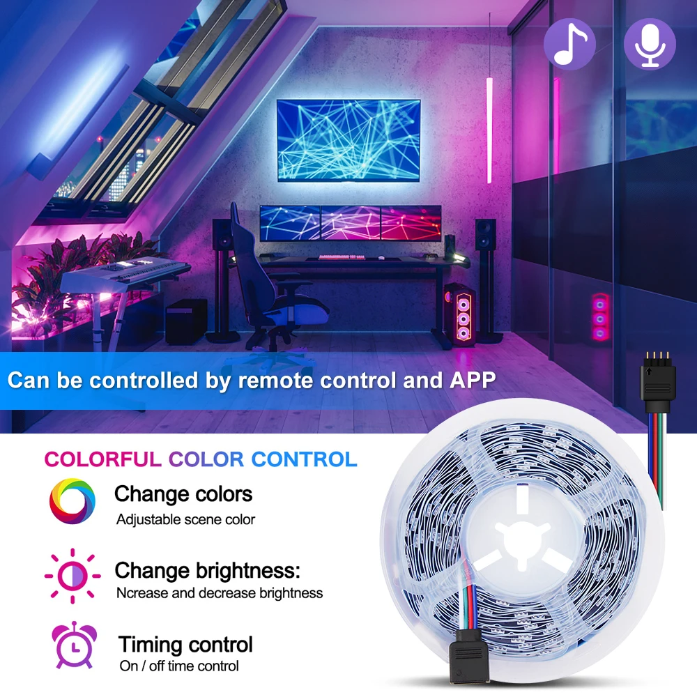 LED Strip 5050 RGB Not waterproof 30LED TV Background Lighting  USB DC5V 1M 2M 3M 5M DIY Flexible LED Light.Music mini controlle