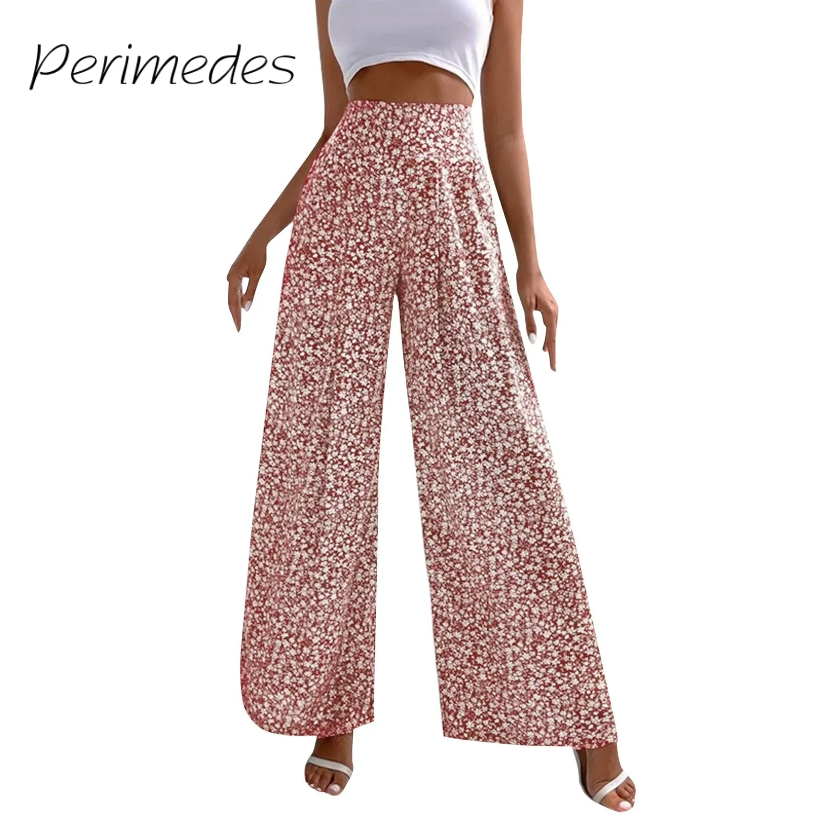 Trousers For Ladies Summer New Floral Printed Casual Wide Leg Pants Loose High Elasitc Waist Stylish Graceful Fashionable Pants