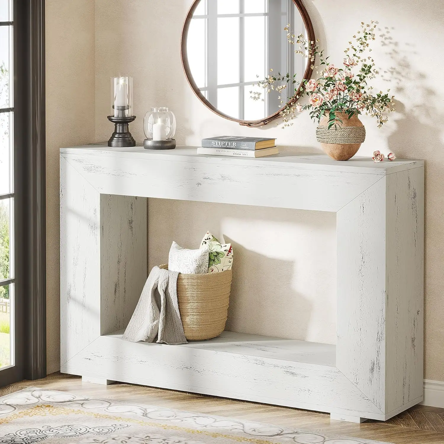 Farmhouse Console Table, 47 Inches Entryway Console Table with Storage, Industrial Hallway Accent Table for Living Room view 3