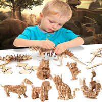 Children 3D Wooden Puzzle Simulation Animal Assembly Skeleton Model Toy for Kids DIY Hands Craft Wood Puzzle Games Building Kit