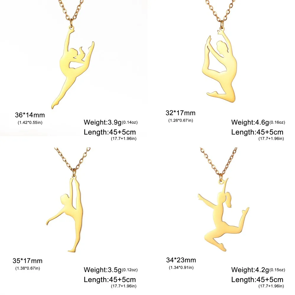 EUEAVAN Fashion Dancer Gymnast Gymnastics Pendant Necklace Stainless Steel Ballet Gym Girl Necklaces Sport Jewelry Birthday Gift