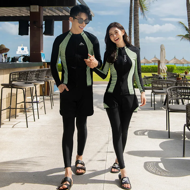 

Long Sleeve Rash Guards Swimwear Men's Women's Patchwork Couple 3/5Piece Swimsuit Surfing Swimming Suit Beach Diving Suit