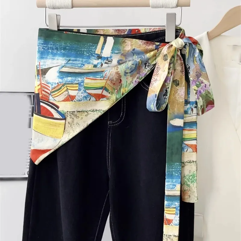 

Printed Waist Scarf for Women Premium High Quality Versatile Square Neck Shawl Korean Style Spring Artistic Floral Lightweight