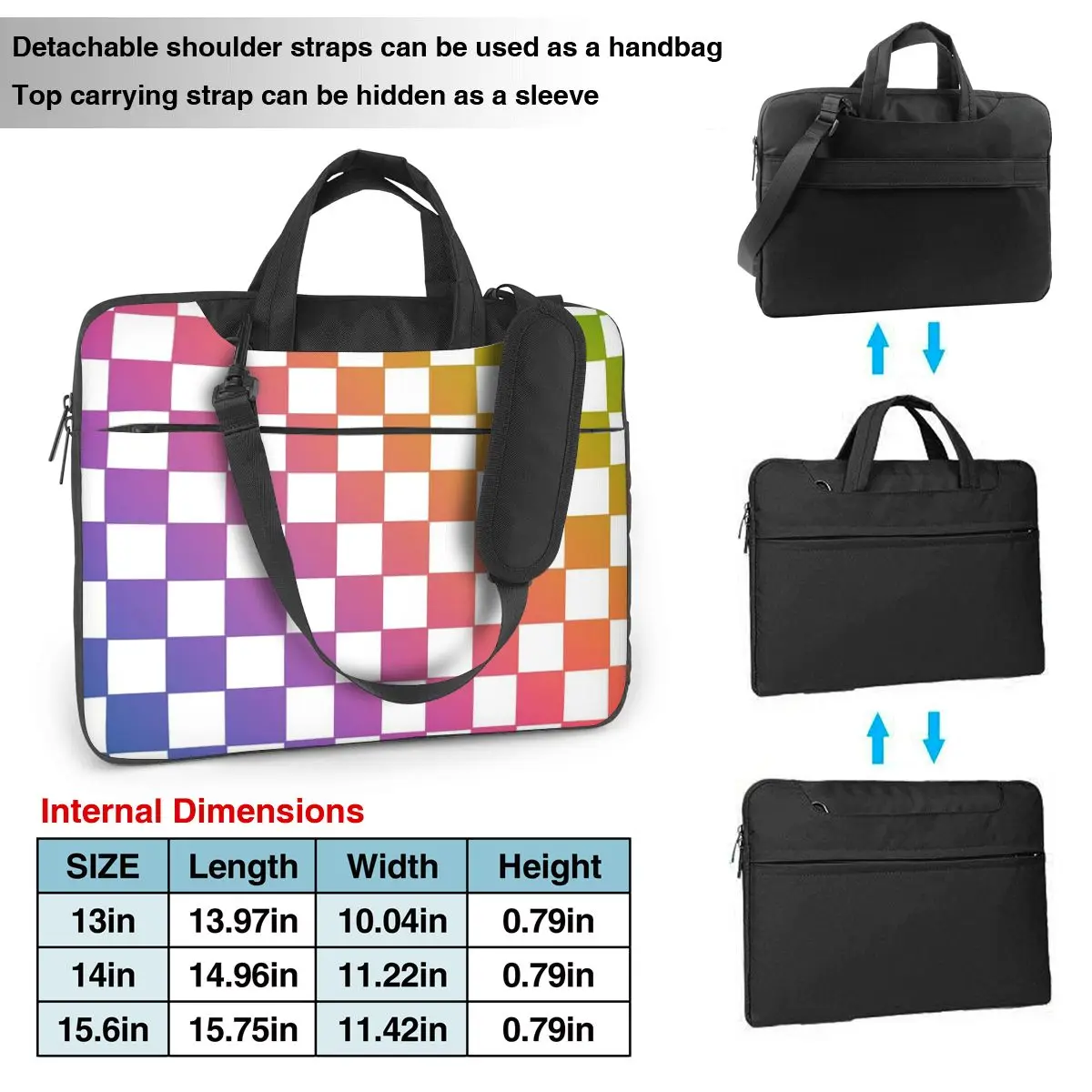 Checkered Rainbow 2 Laptop Bag Shockproof Case Computer Bag 13 14 15.6 Inch Crossbody Notebook Pouch For Macbook Pro Air