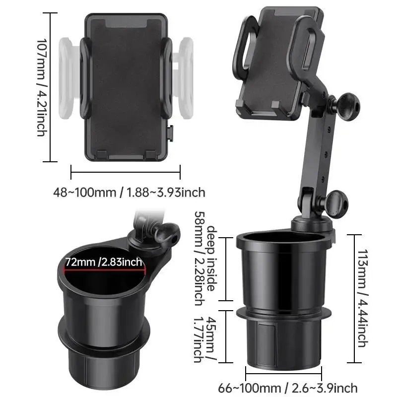 Car Cup Holder Expander with Cell Phone Mount 360 Rotation Cup Holder Expander Smartphone Mount Auto Interior Accessories