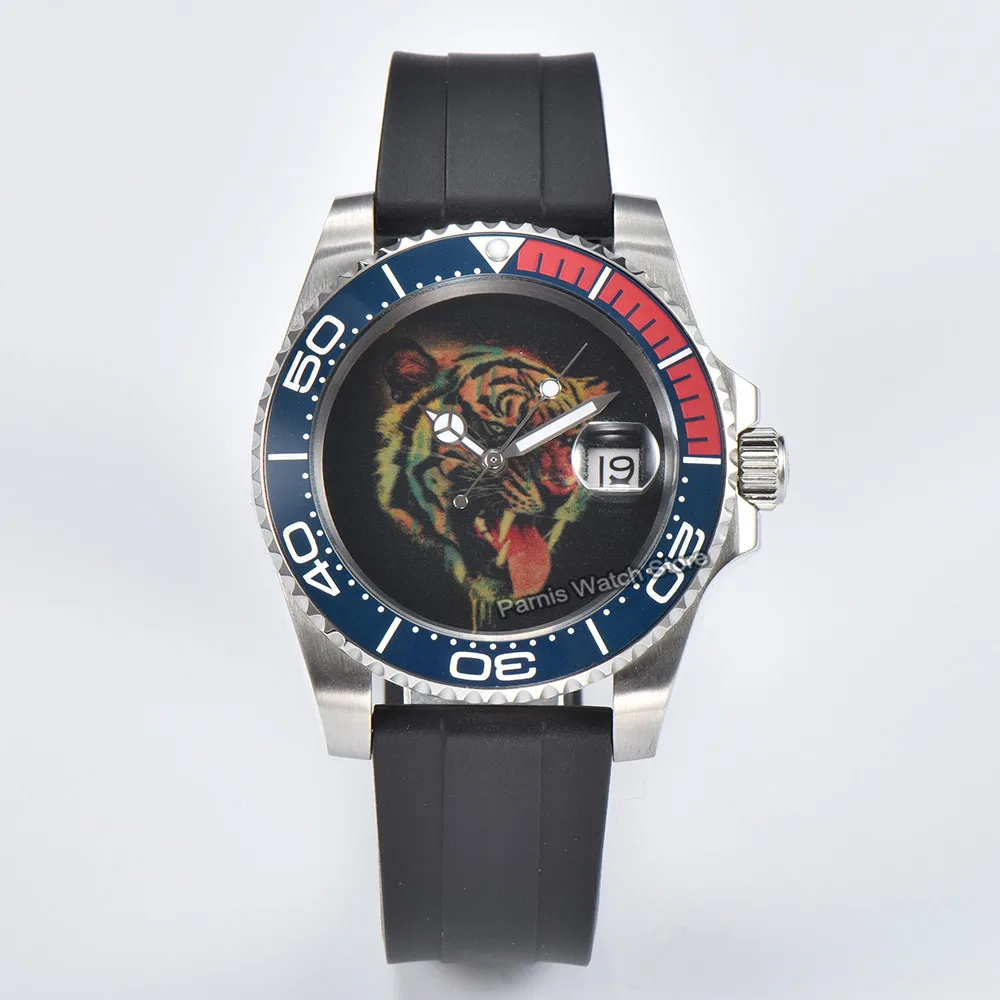 Parnis 40mm Mechanical Watch Fashion Automatic Watch Men Custom Colorful Dial Rotating Bezel