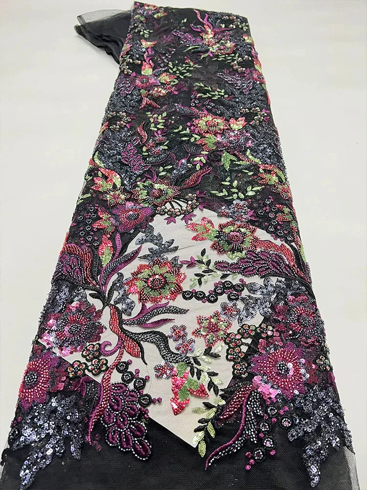 5yard Handmade beaded sequin embroidery telas Wedding dress,cheongsam diy designer customizes fabric for clothing mesh fabric