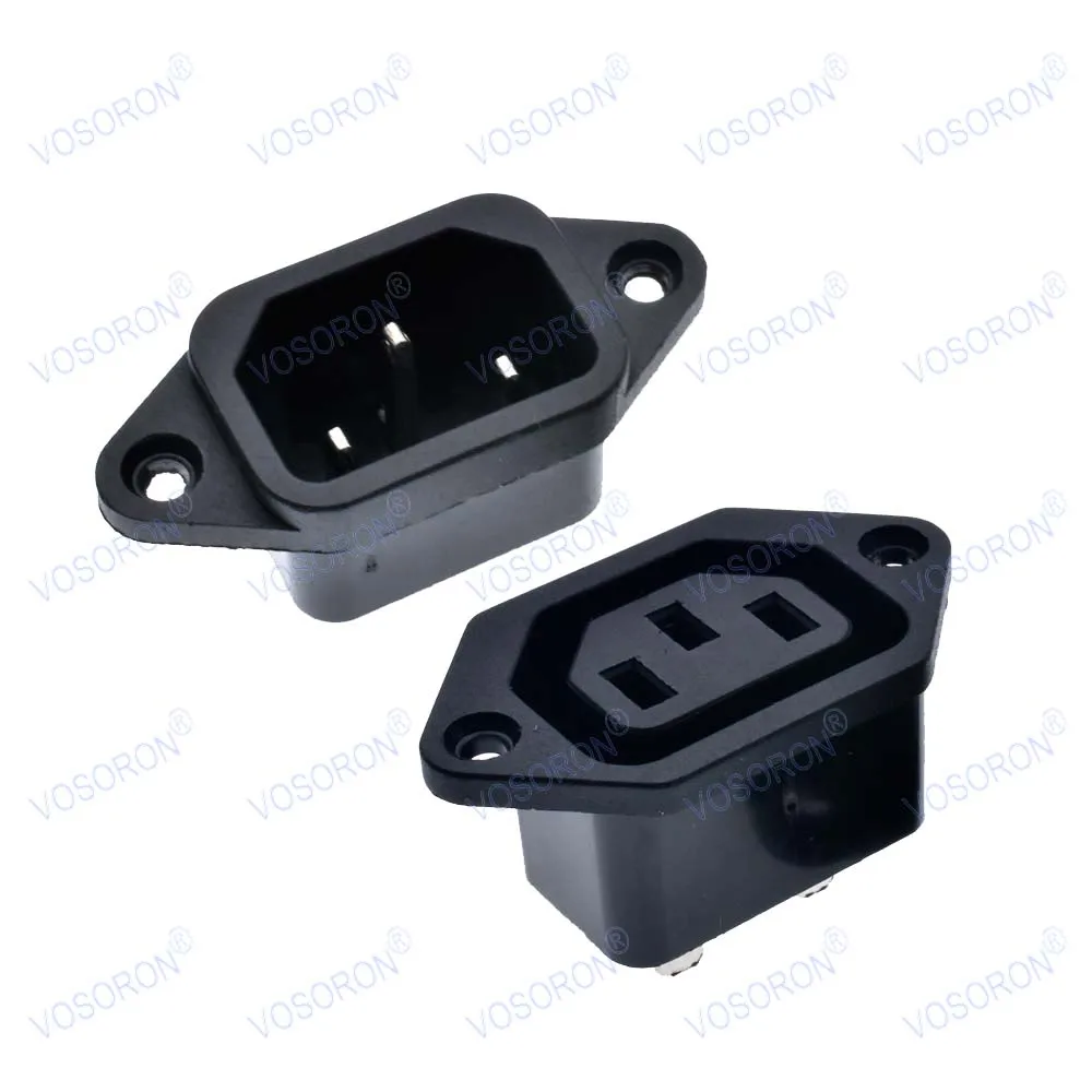 AC 250V 10A IEC 320 C14 C13 Panel Mount Plug Adapter Power Connector Socket Black Screw Mount 3 Pins Inlet Power Plug Socket