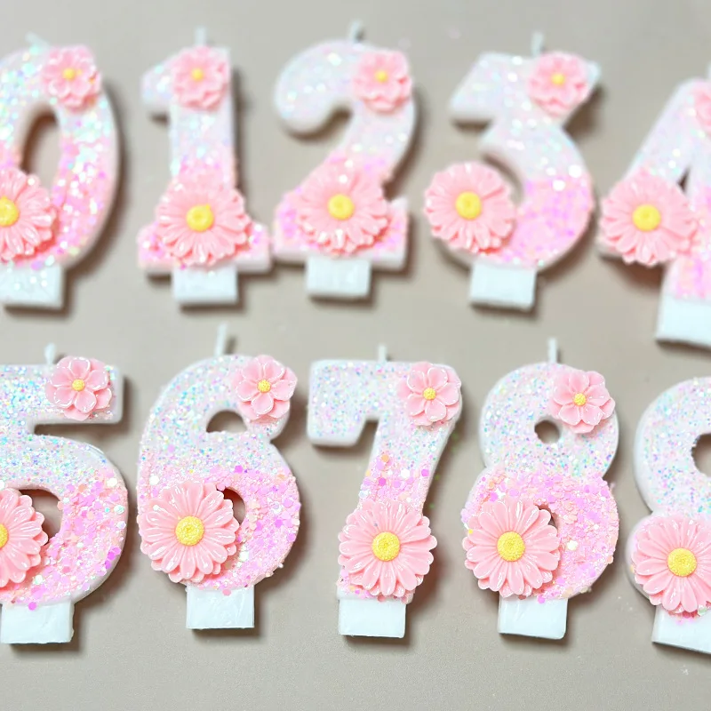 Creative pink flower birthday digital candle Amazon cross-border e-commerce party supplies cake decoration atmosphere