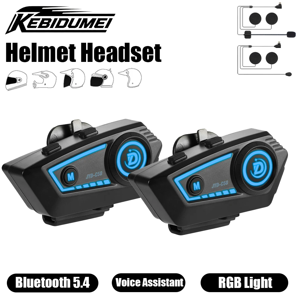 

Helmet Headset Bluetooth 5.4 Motorcycle Wireless Headphone Noise Reduction Waterproof Headphone with RGB Light Moto Accessories