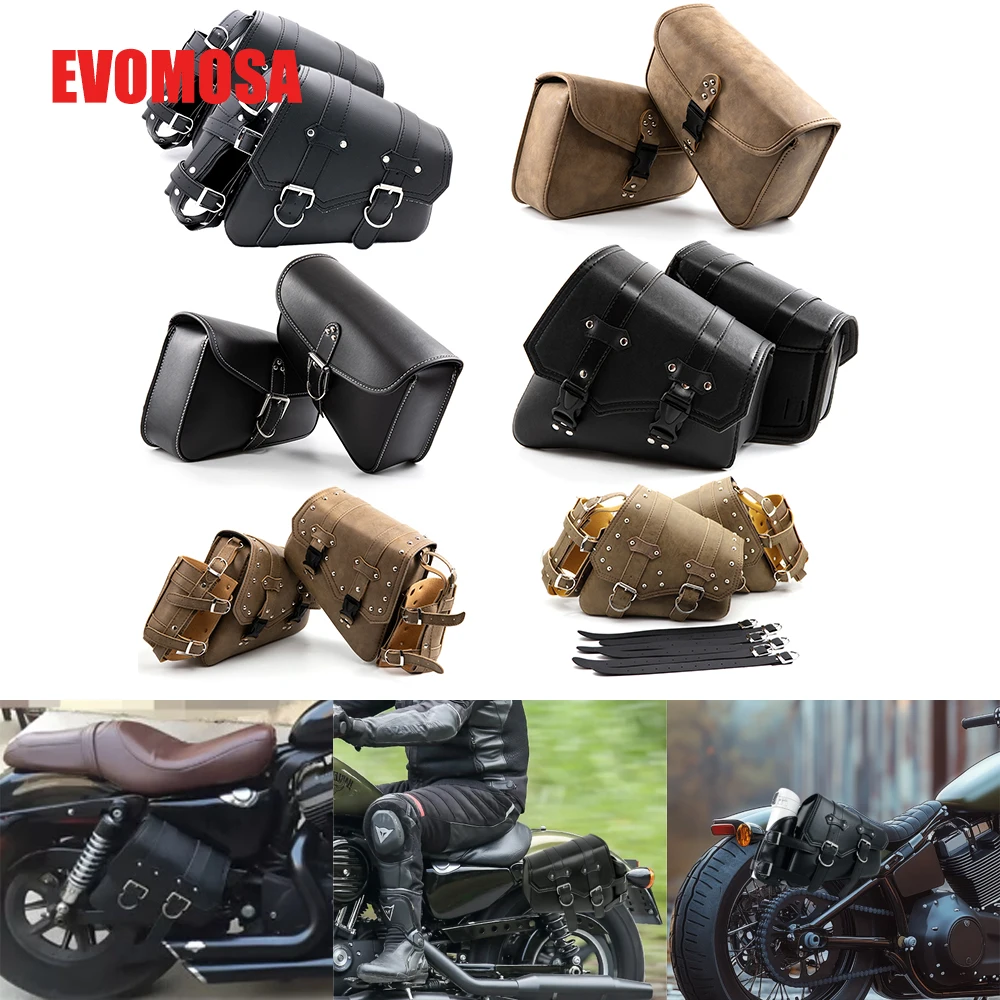 1 Pair Universal Motorcycle PU Leather Saddlebags Side Tool Pouch Bag Luggage Saddle Bag For Harley Sportster XL 883 1200 48 72
