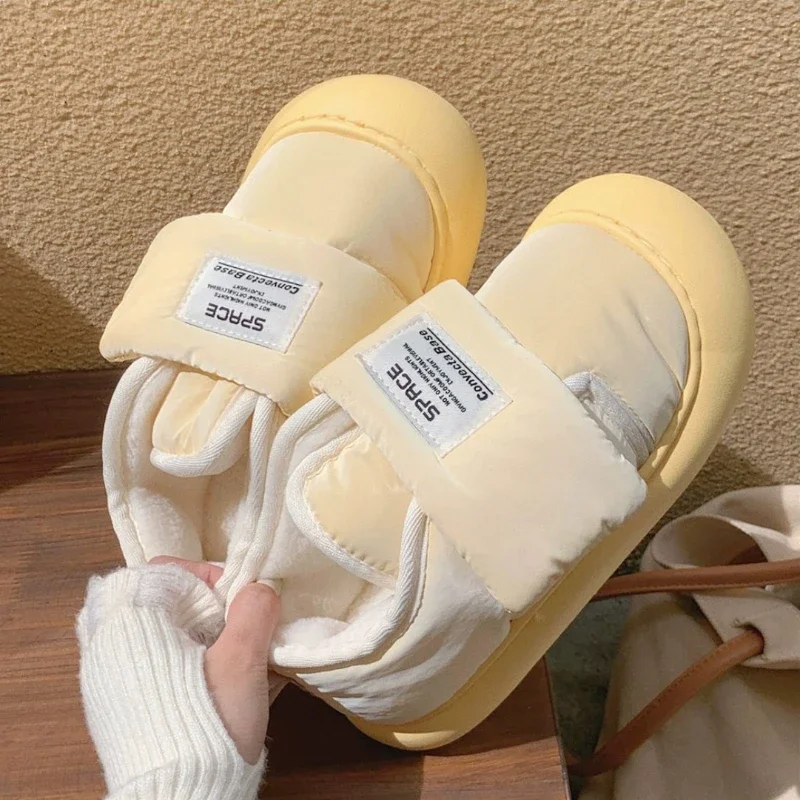 Sıcak kış çizmeler erkekler aşağı su geçirmez peluş terlik ev Unisex kalın platformu ayakkabı kad çiftler sıcak pamuk çizmeler terlik