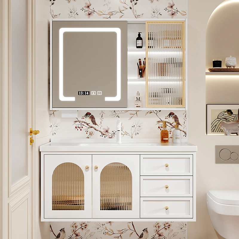 

Space Saving Bathroom Cabinet Double Washbasin Salon Station Small Closet Wooden Furniture Drawer Medicine Closed Storage Toilet