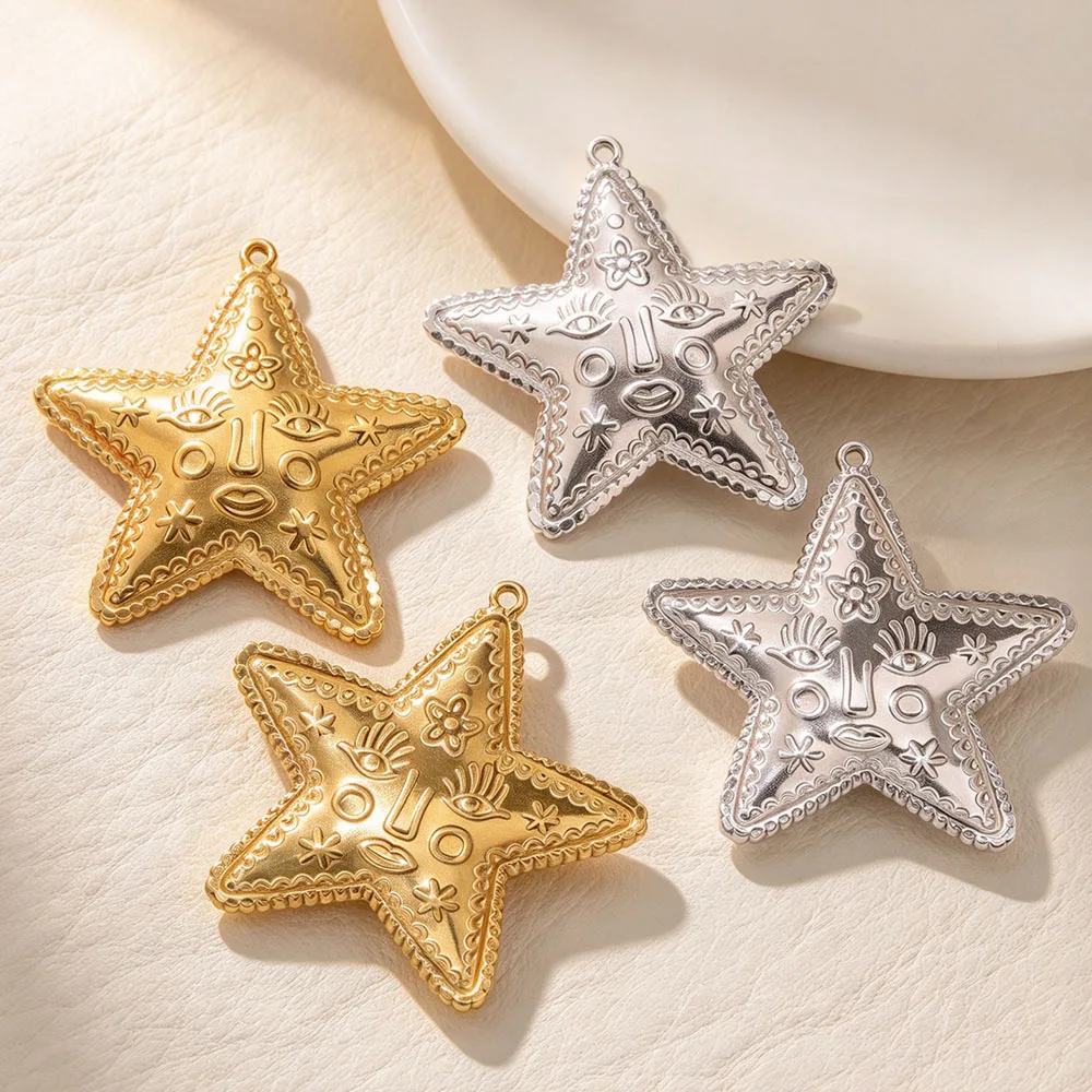 5 piezas, colgante con forma de estrella de acero inoxidable con baño de oro PVD, estilo bohemio, estrella de mar, para pendientes, collares, joyería para mujer, regalo, venta al por mayor.