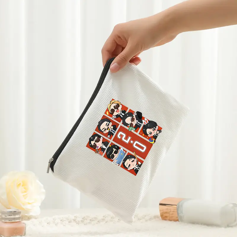 Women's White Corduroy Makeup Bags Arirang 2.0 World Tour 2026 Fashion Foldable Storage Bag Travel Organizer Bags Kpop Fan Gift