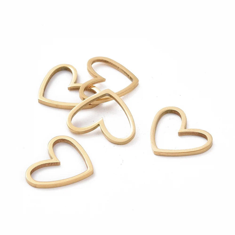 50pcs 201 Stainless Steel Linking Rings Laser Cut Asymmetrical Heart Gold Plated for Making DIY Jewelry Necklace Bracelet Crafts