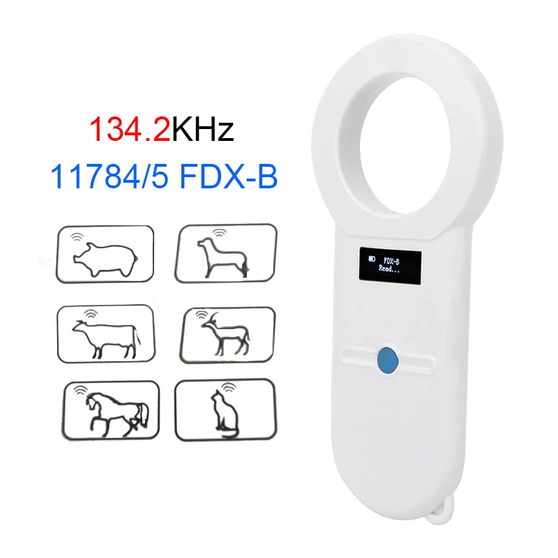 134.2KHz Animal ID Chip Reader FDX-B 11784/5 Rechargeable Dog Cat Microchip Scanner OLED Display For Pets Farm Chicken Duck