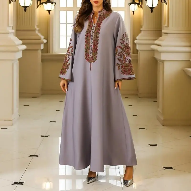 Full Length Kaftan Dress Embroidered Dress Long Sleeve Islamic Dress Women