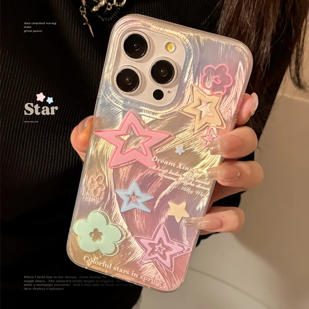 Colorful Phone Case Hollowed Out Stars Painted in Color For IPhone 1615 1413 1211 Pro Max TPU Fall Prevention Cover New Products