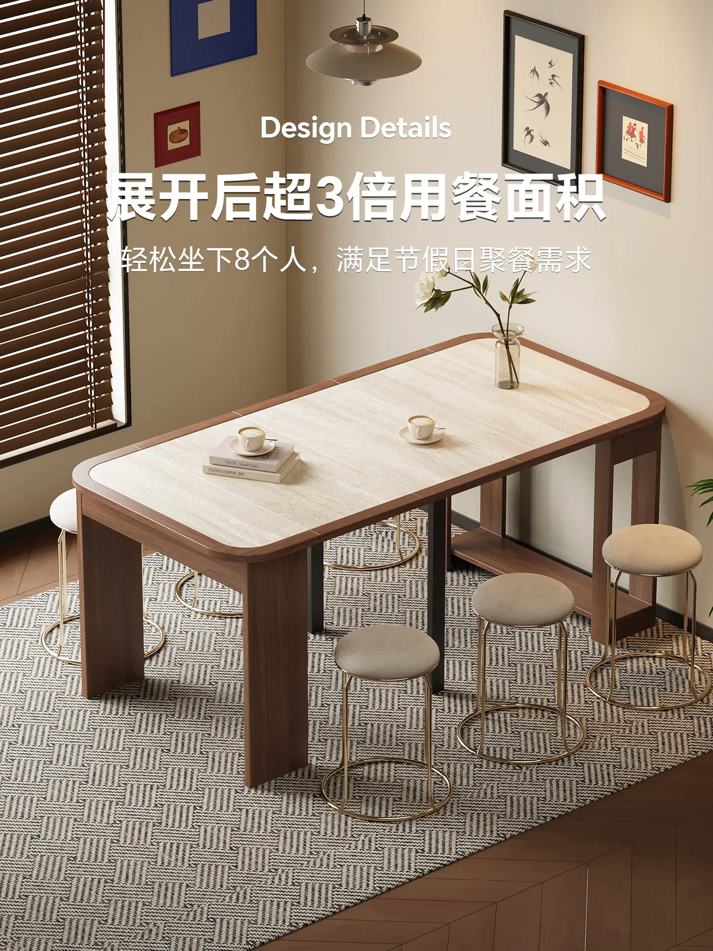 State subsidy solid wood dining table retractable small apartment
