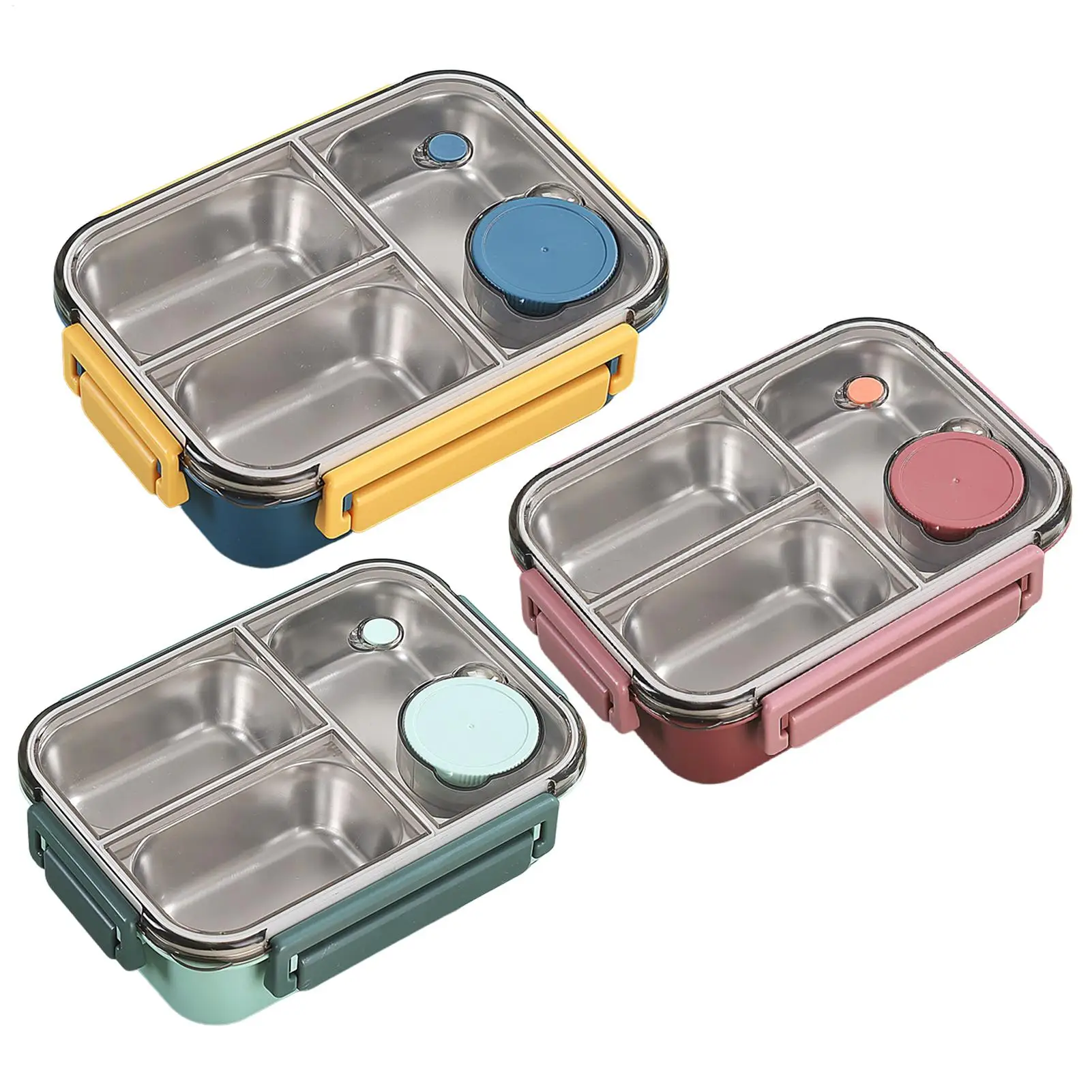 

Large Capacity Lunch Organizer Kids Stainless Steel Lunch Box Leakproof Salad Box With 3 Compartments Portable Lunch Containers