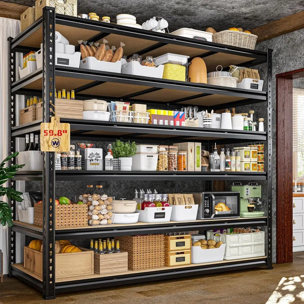 

6-ярусные регулируемые металлические стеллажи для тяжелых условий эксплуатации, 59.8Ш x 24Г x 83.8В, грузоподъемность 3000 фунтов, для гаража, подвала, кладовой или склада