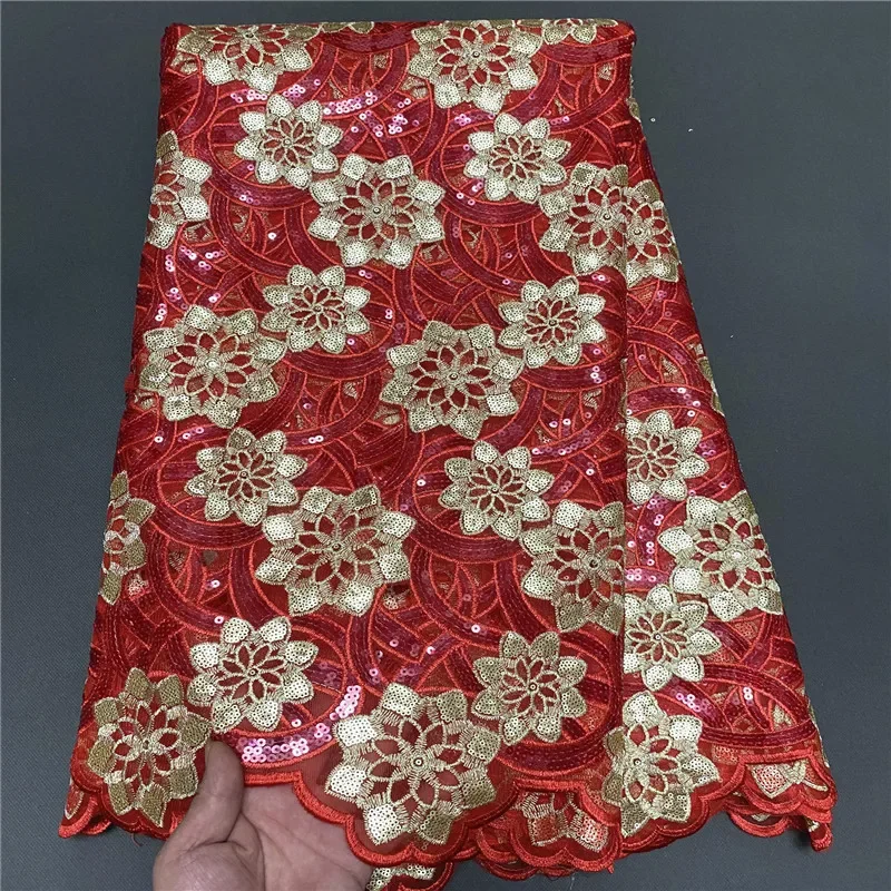 

5 Yard Hot Selling French Lace With Sequins African Tulle Cord Guipure Lace Net Embroidered Fabric For Wedding Party PS012603