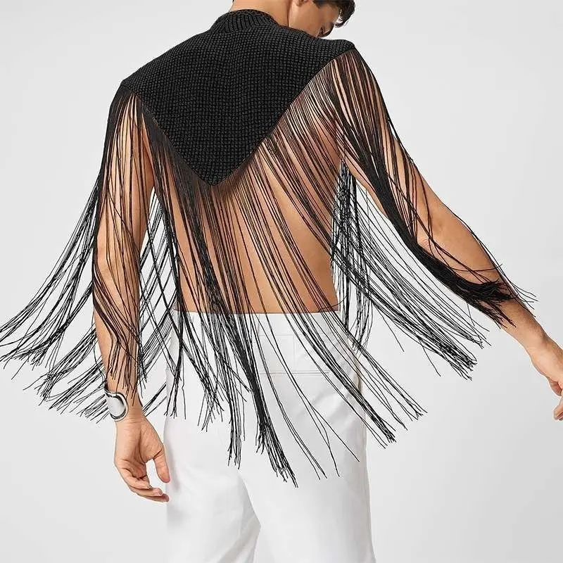 

2024 Sleeveless Sexy Men's Streetwear Turtleneck Fringe Vest Personality