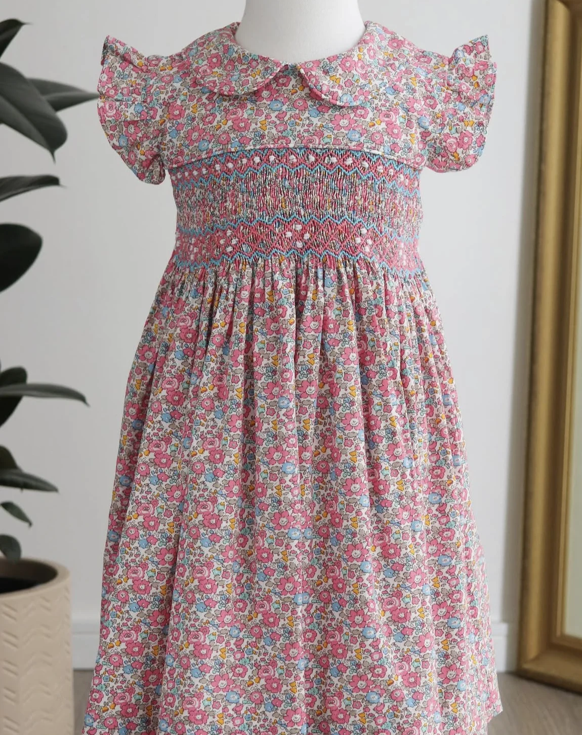 0-12Y Baby Girl Summer Pink Floral Handmade Embroidery Smocked Vintage Princess Dress for Birthday Photography Holiday  A17