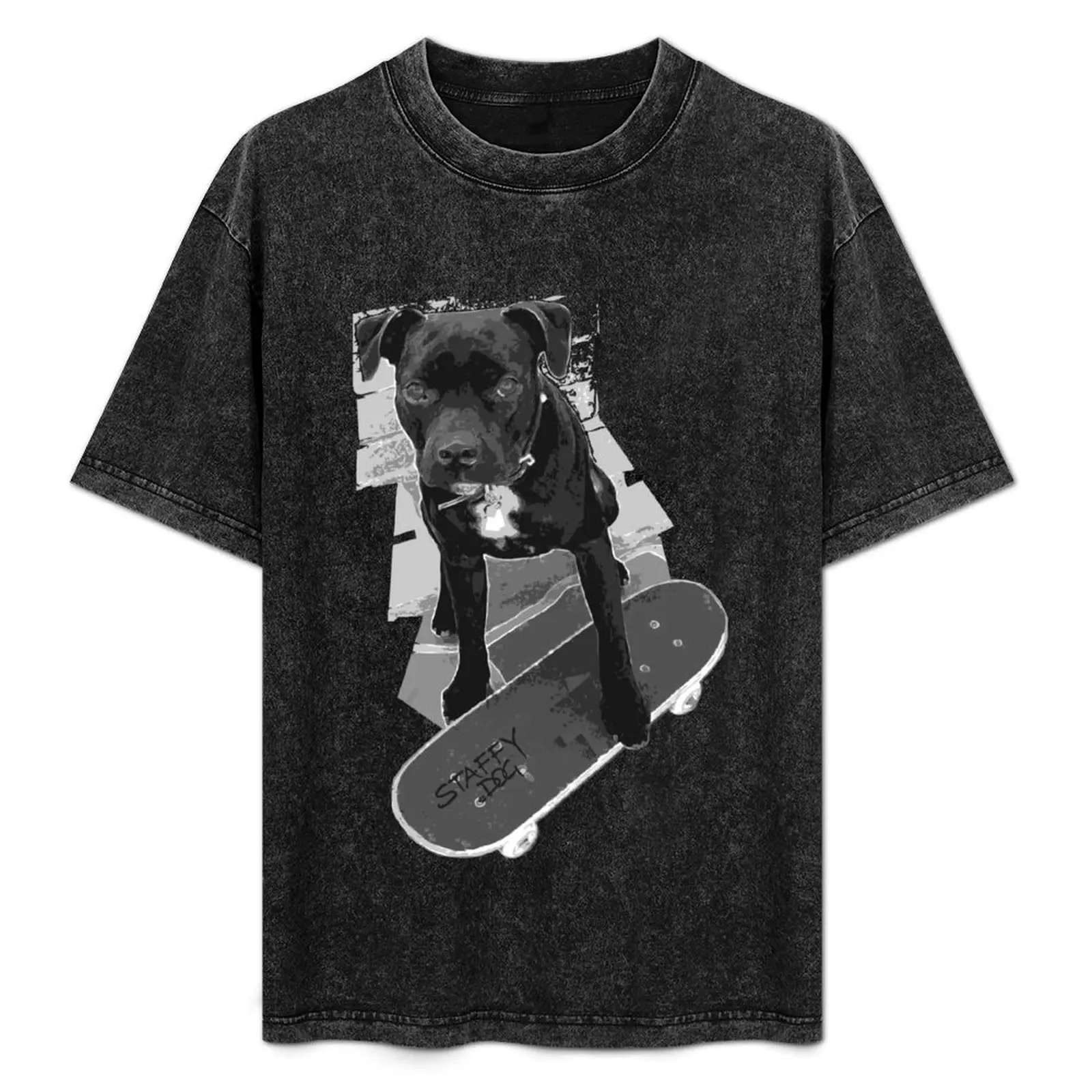Camiseta SK8 Staffy Dog en blanco y negro, camiseta informal de estilo callejero