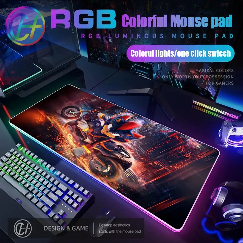 Anime Sonic The Hedgehog Mouse Pad RGB Gaming Mouse Pad Desk Mat HD Gamer Large LED Light XXL MousePads PC Computer Carpet