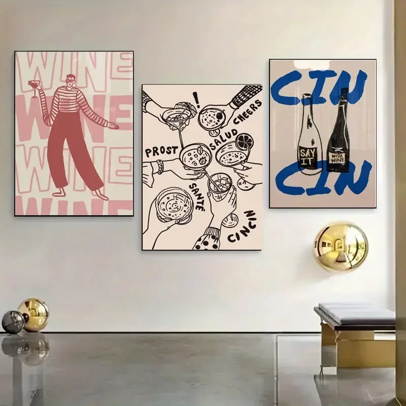 1pc Wein Alkohol Prost Drucken Retro Poster Bar Warenkorb Leinwand Wand Kunst Dekor Getränke Geschenk Hause Wohnzimmer Badezimmer decor post