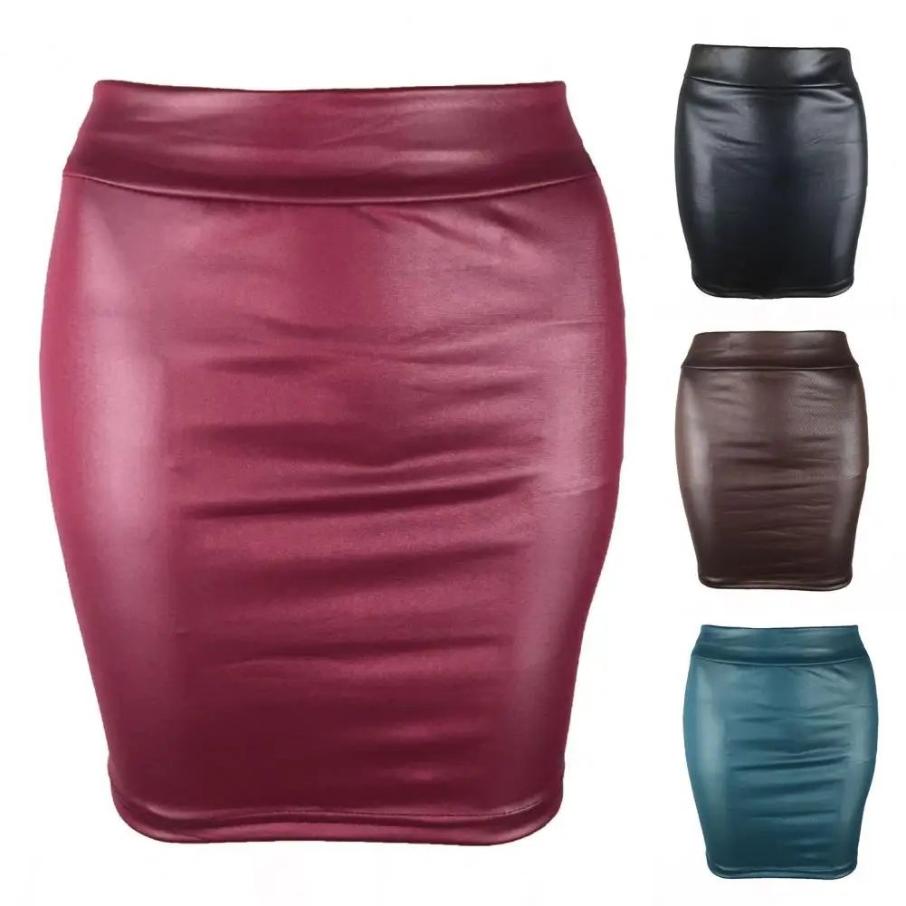 Faux Leather High Wiast Mini Skirts Sexy Bodycon Pencil Skirt Club Outfits Vintage Matte Short Hip Wrap Skirt Slim Fit Vestios