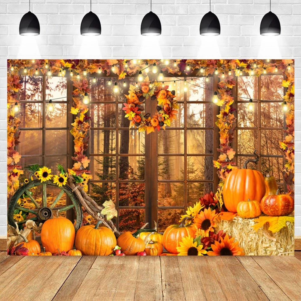 Autumn Scenery Photography Backdrop Fall Farm Barn Haystack Maple Pumpkin Truck Thanksgiving Baby Portrait Photo Background Prop