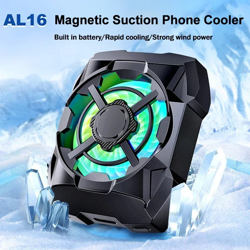 

AL16 Universal Mobile Phone Air-cooled Magnetic Cooling Fan Radiator for IOS Android PUBG 3 Gear Adjustable 400mA Game Cooler