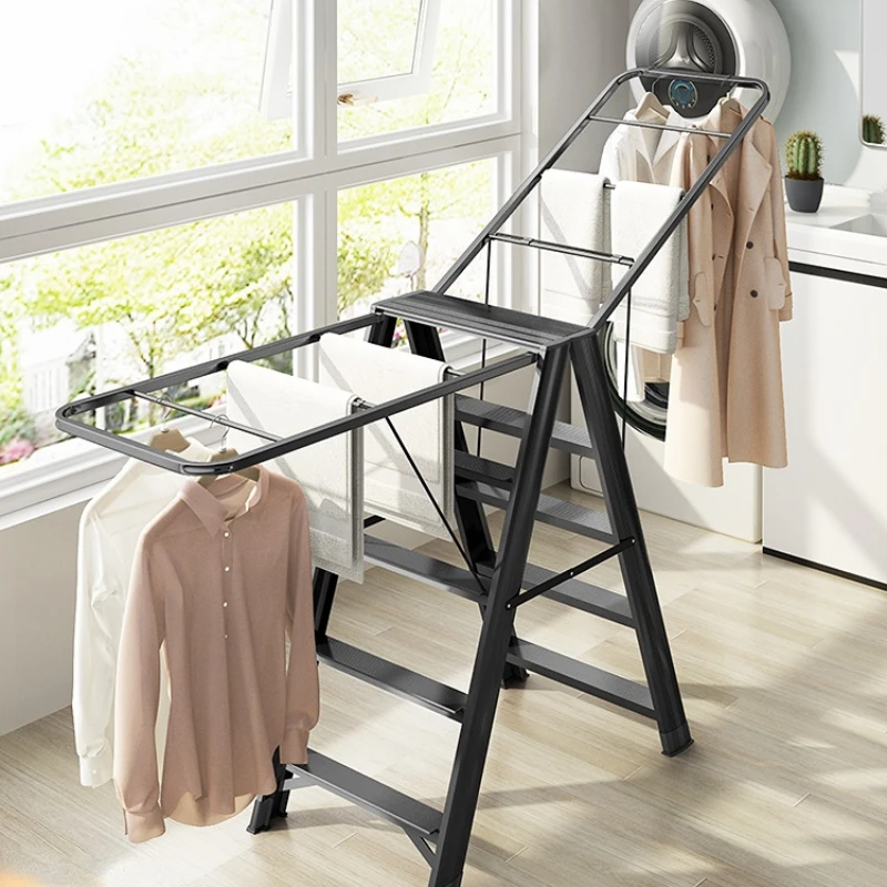 ladder folding clothes rack indoor multifunctional dual-purpose telescopic aluminum herringbone ladder thickened quilt stairs