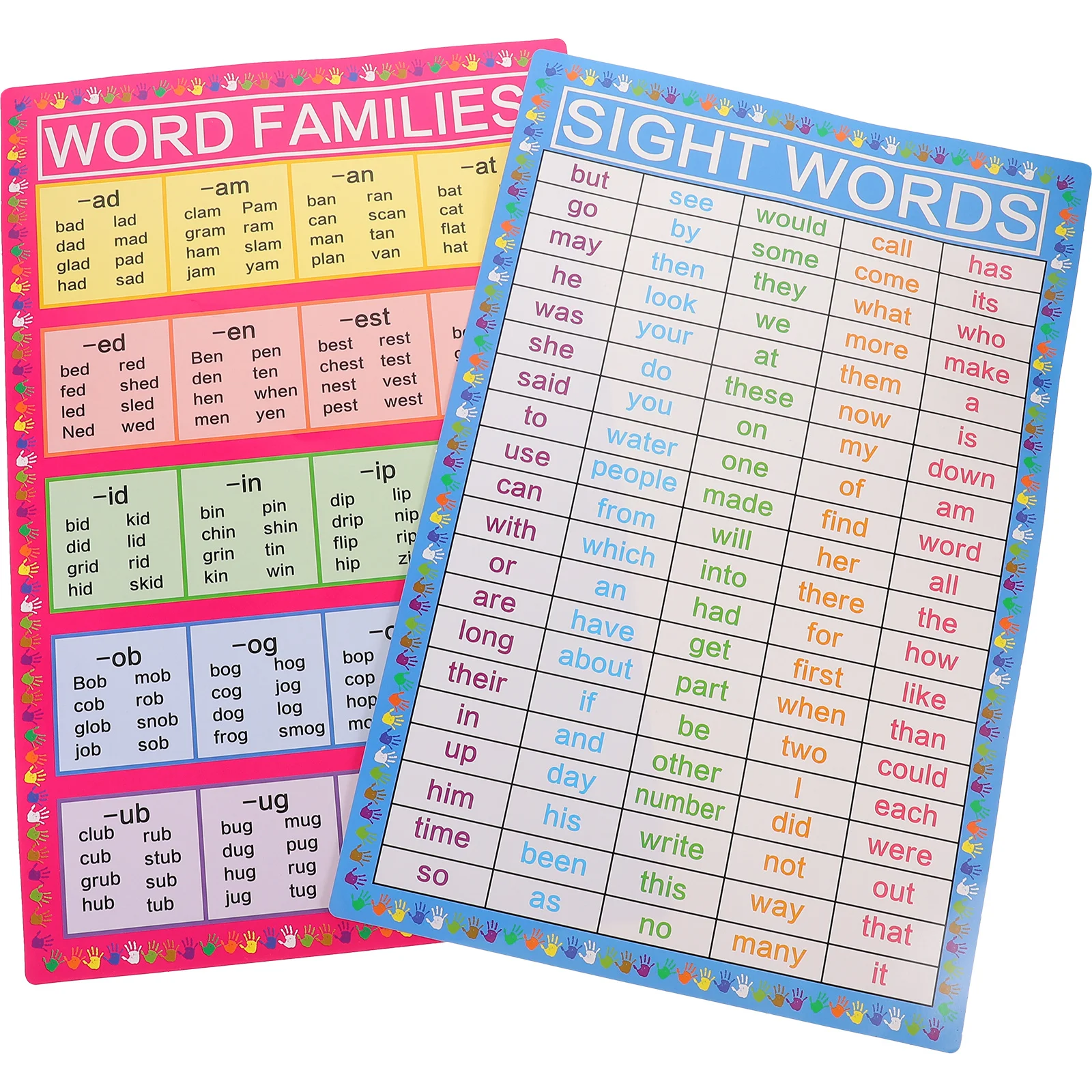 Cartoon-Englisch-Unterricht, 2 Blatt, helle pädagogische visuelle Poster für Kinder, Heimschulbedarf, Wandlerndekoration