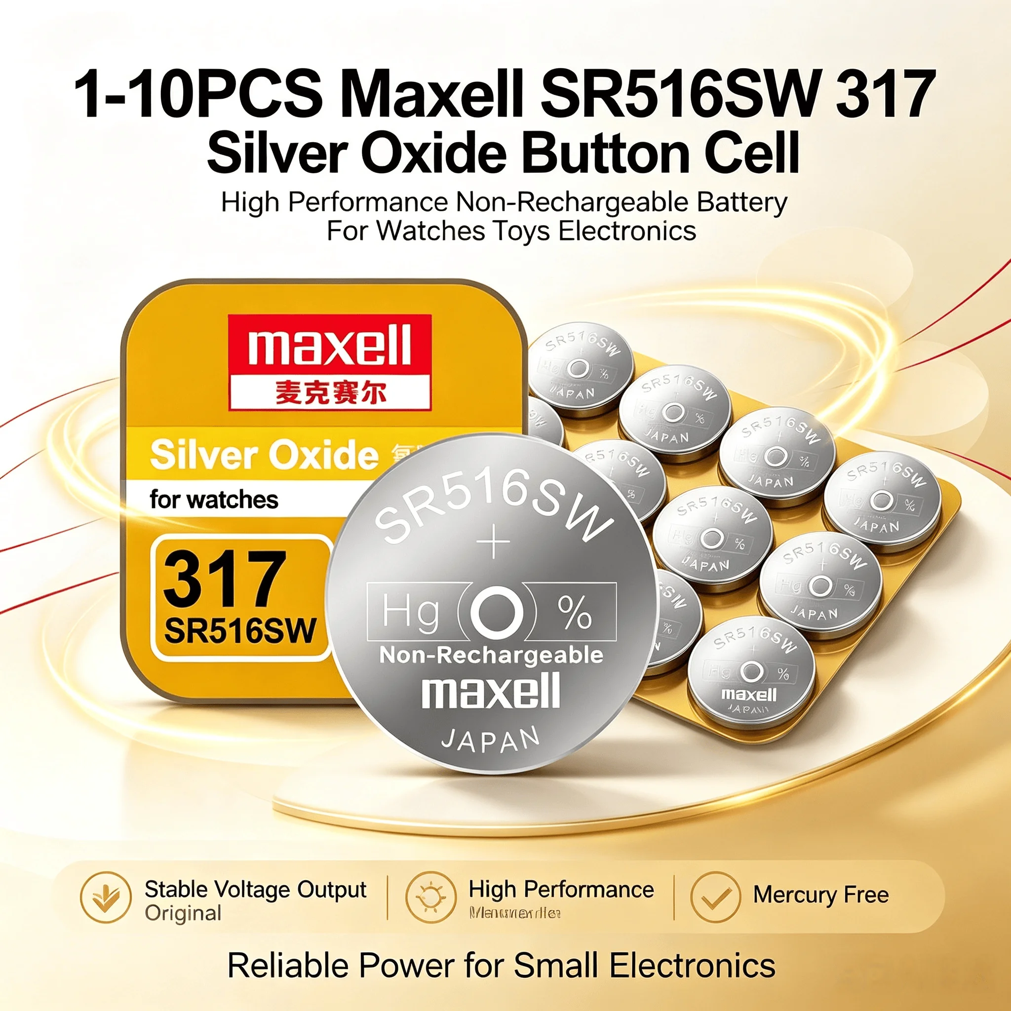 1-10PCS Maxell SR516SW 317 Silver Oxide Button Cell High Performance Non-Rechargeable Battery For Watches Toys Electronics