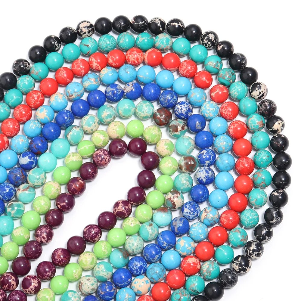 1 Strand 6 8 10mm Natural Stone Beads Colorful Pattern Emperor Stone Round Beads For Jewelry Bracelet Making DIY Necklace Gift