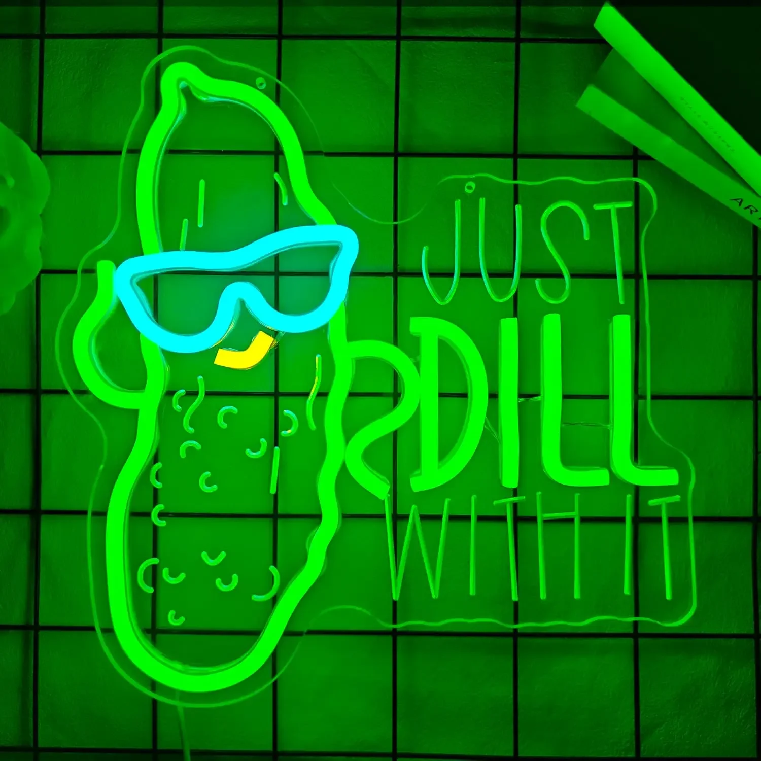 Pickle Neon Sign Just Dill with It LED Neon Light USB Dimmable for Bar Business Restaurant Shop Store Party Kimchi Shop Decor