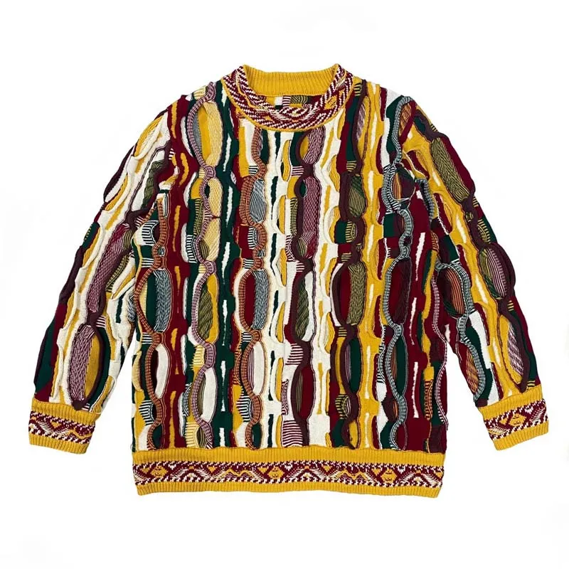 Kapital Vintage Bitter Melon Patterned Loose Round Neck Contrasting Color Three-dimensional Retro Sweater