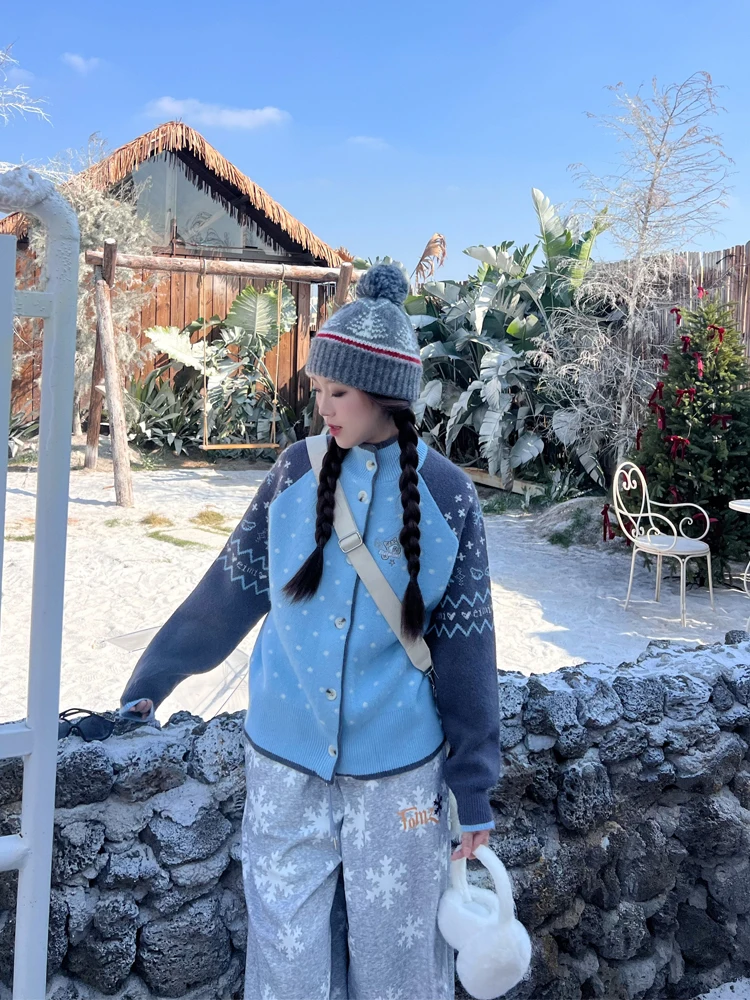 

Белый вязаный кардиган с узором «Снежинка» для женщин, винтажный, в стиле колор-блок, свободный свитер, верхняя одежда, модный, с длинными рукавами, мягкий, теплый, зимний топ