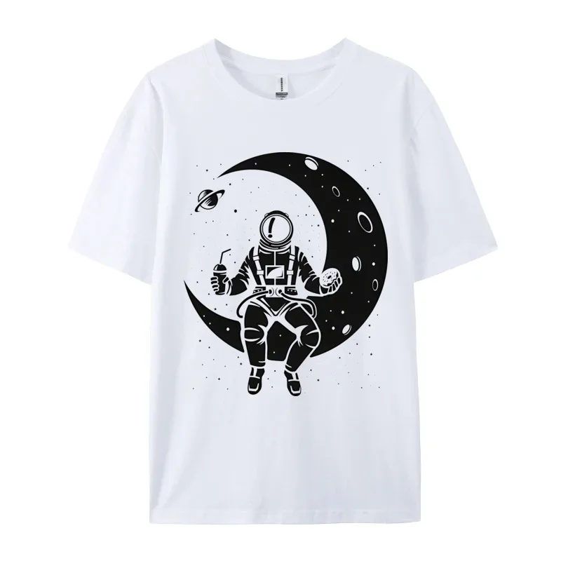 Astronaut Moon Trip T-shirt Launch Break Black Top T-shirts Tees On Sale Cotton Summer Men's T-shirts Short Sleeve