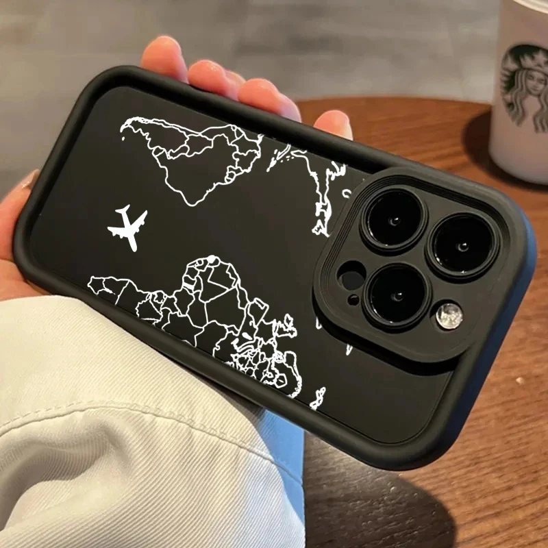 Capa de telefone inspirada em viagens de rota de avião para iphone 15 pro 14 17 13 12 11 16 pro max 7 8 plus 17 pro à prova de choque fosco tpu funda